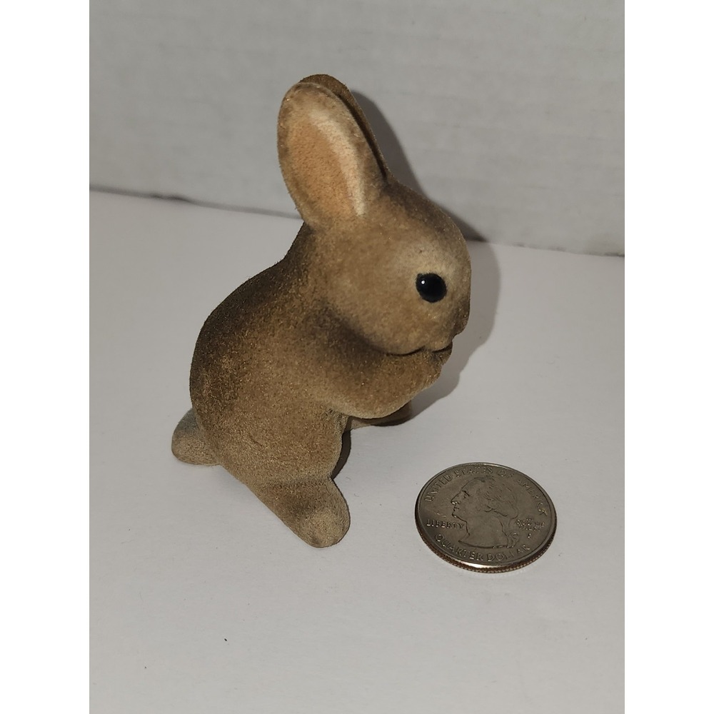 Vintage Hallmark Merry Miniatures Flocked Velvet Bunny‎ Rabbit